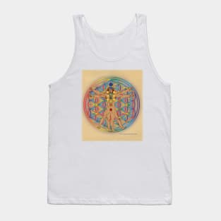 Virtruvian Man and Flower of Life on Parchment Tank Top